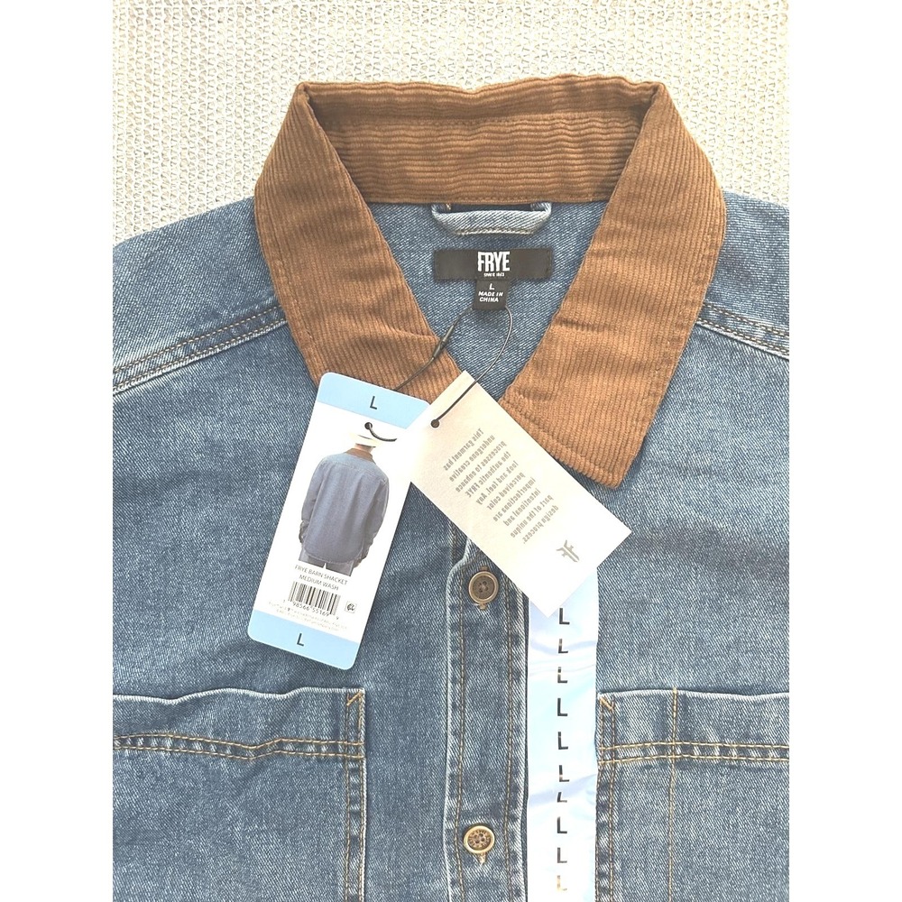 FRYE Denim Shirt Jacket with Brown Corduroy‎ Collar Size L